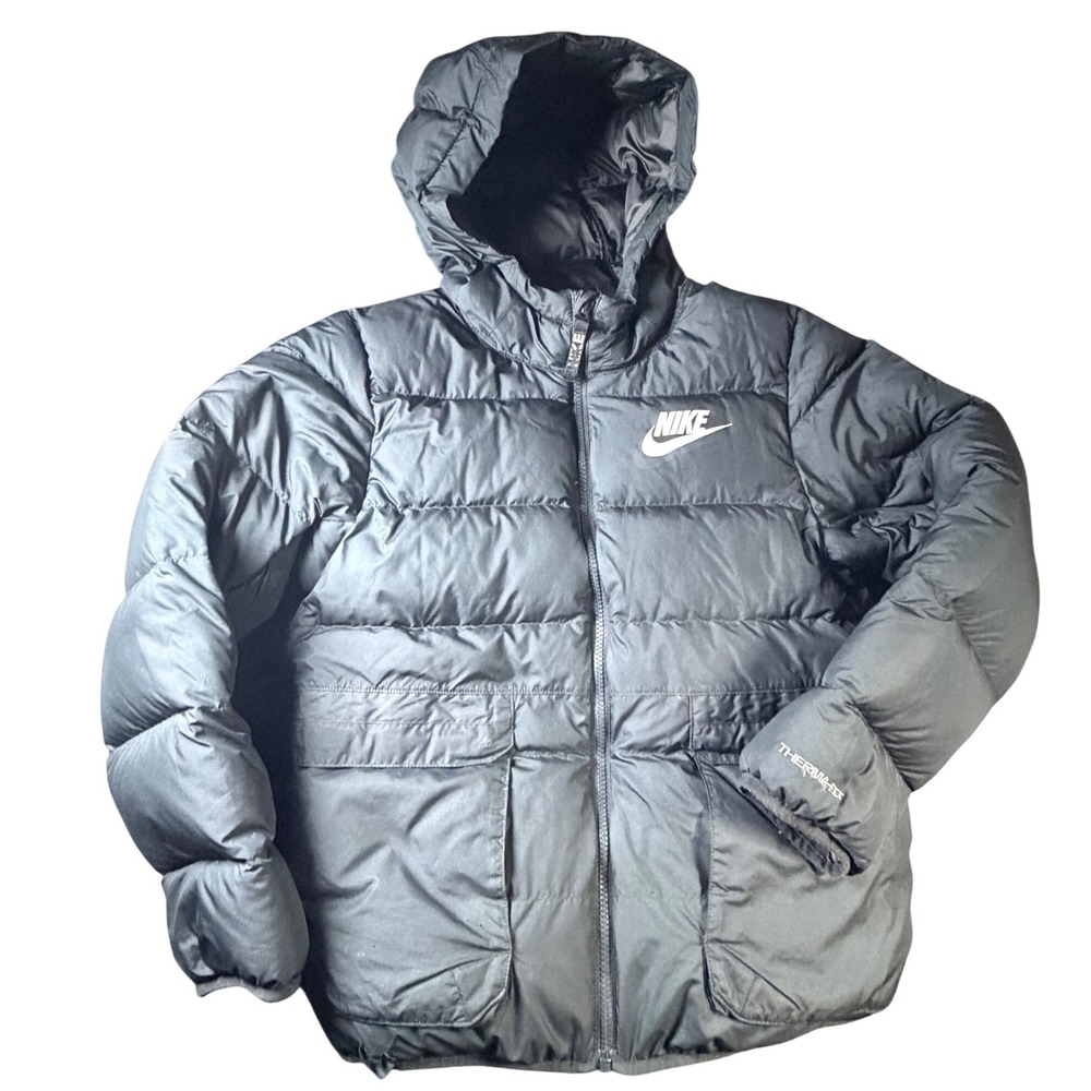 Nike Therma-FIT Kids Puffer Jacket Black Hooded Full Zip Size Large L G J10